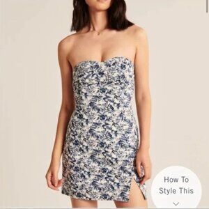 Abercrombie | Draped Blue Pattern Mini Dress with Removable Straps